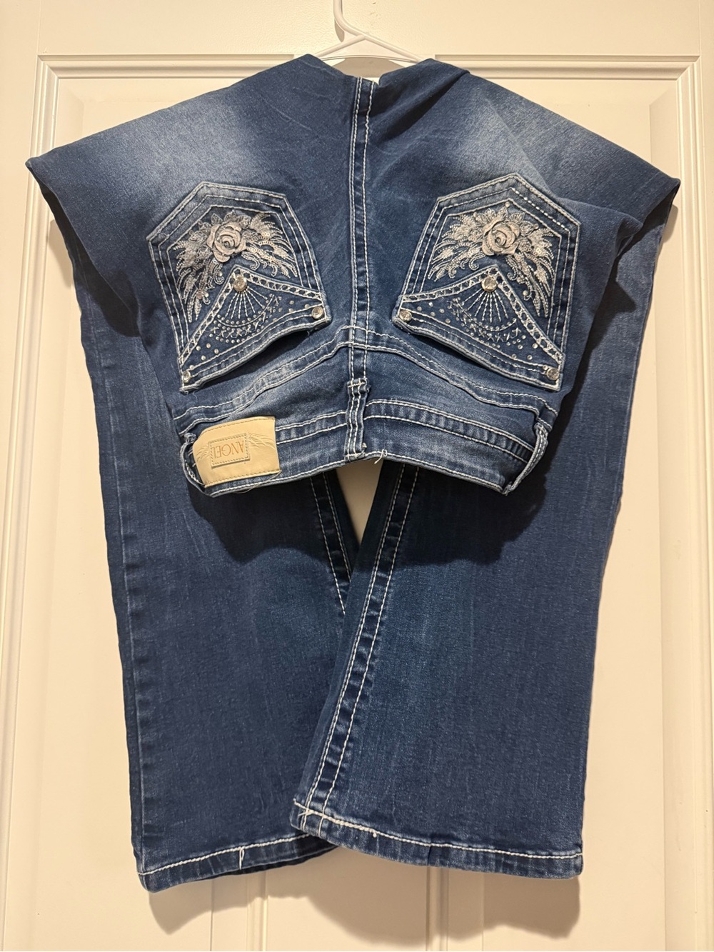 Angel Women’s Dark Blue Bootcut Jeans with Embroidered Back Pockets